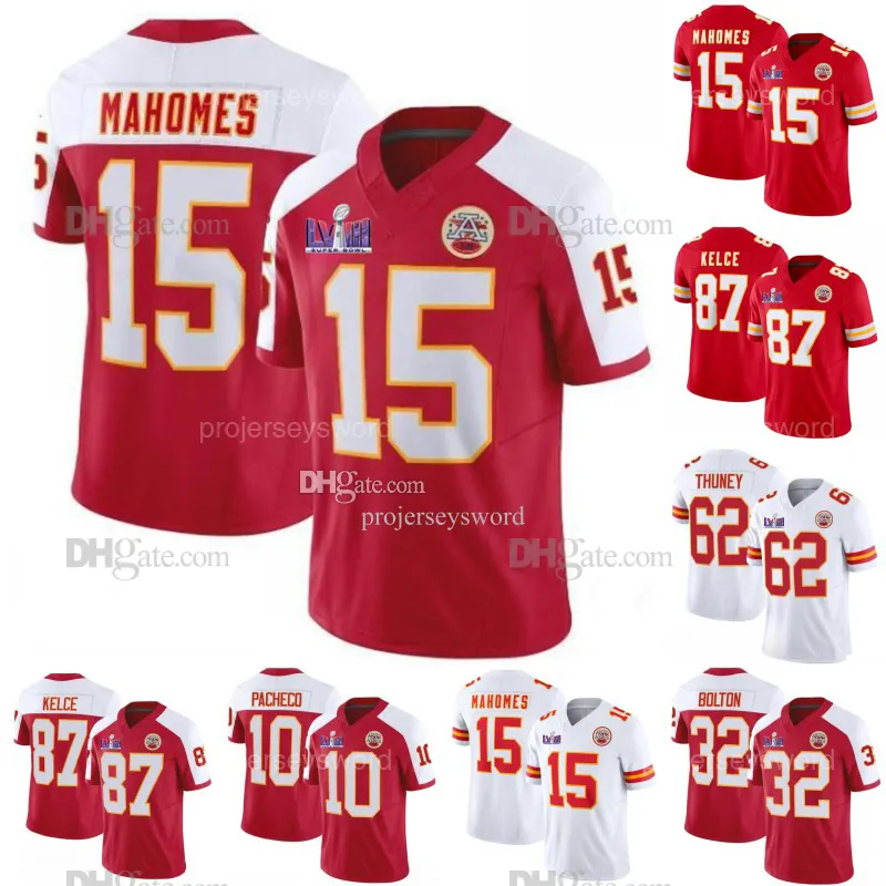 2024 Nieuw 15 Patrick Mahomes 87 Travis Kelce 95 Chris Jones voetbalshirt 10 Isiah Pacheco 32 Nick Bolton 52 Creed Humphrey 58 Derrick Thomas CHIEFS voetbalshirts