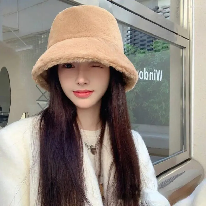 Basker koreansk stil mode semester vinter plysch varmt huvud slitage fiske hink hatt kvinnor hattar
