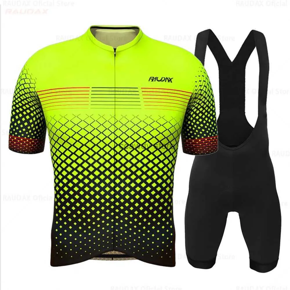 Survêtements pour hommes Raudax 2024 Fluorescence Short Seve Jersey Ropa Ciclismo Hombre Été Cyclisme Vêtements Triathlon Cuissard Costume Vélo UniformeH24130