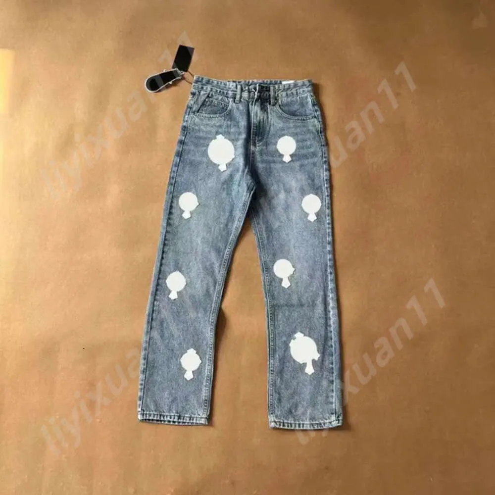 Chromees Hearts Designer Jeans Chromees Hearts Jeans Denim Chromes Ch Sanskrit Washed Into Straight Jean Hearts Splashink Loose Crucifix Applique For Pants 9883