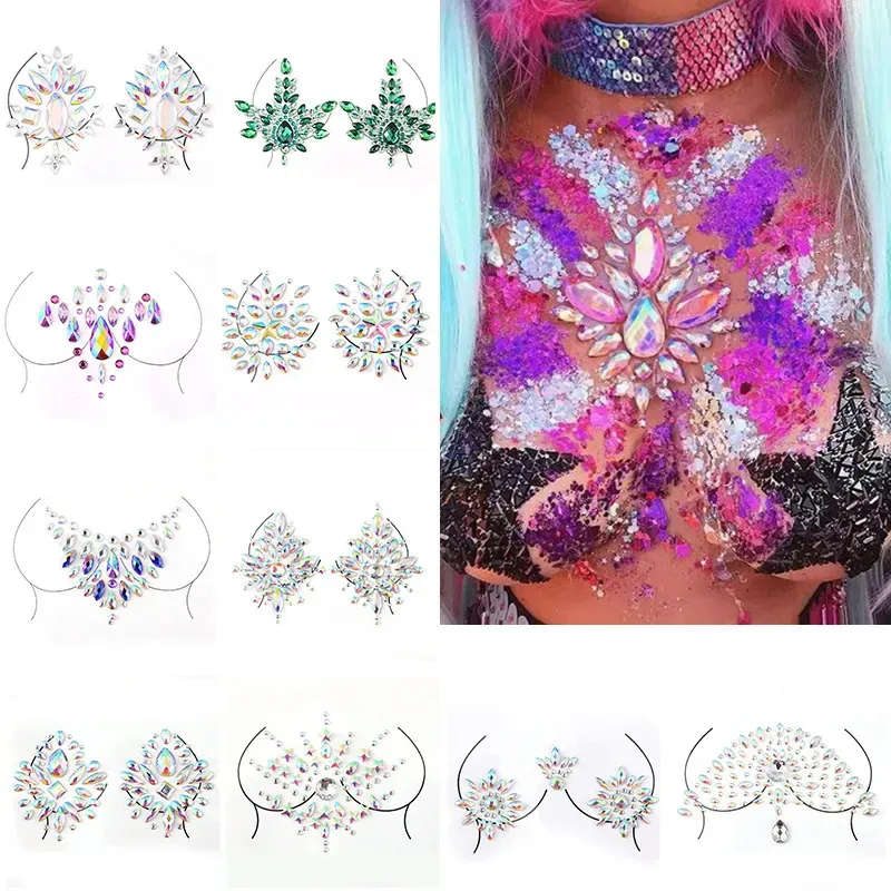 New Sexy Chest Crystal Resin Drill Tattoo Sticker Bar Music Festival Rhinestone Tattoo Stickers Carnival Party Chest Decoration ZZ