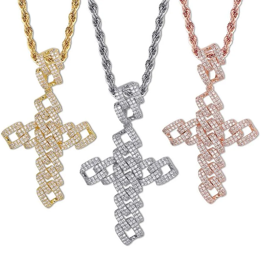 Pendant Necklaces Iced Out Cubic Zirconia Rhombus Big Cross Pendants Necklace For Men Gifts Bling Hip Hop Jewelry162q