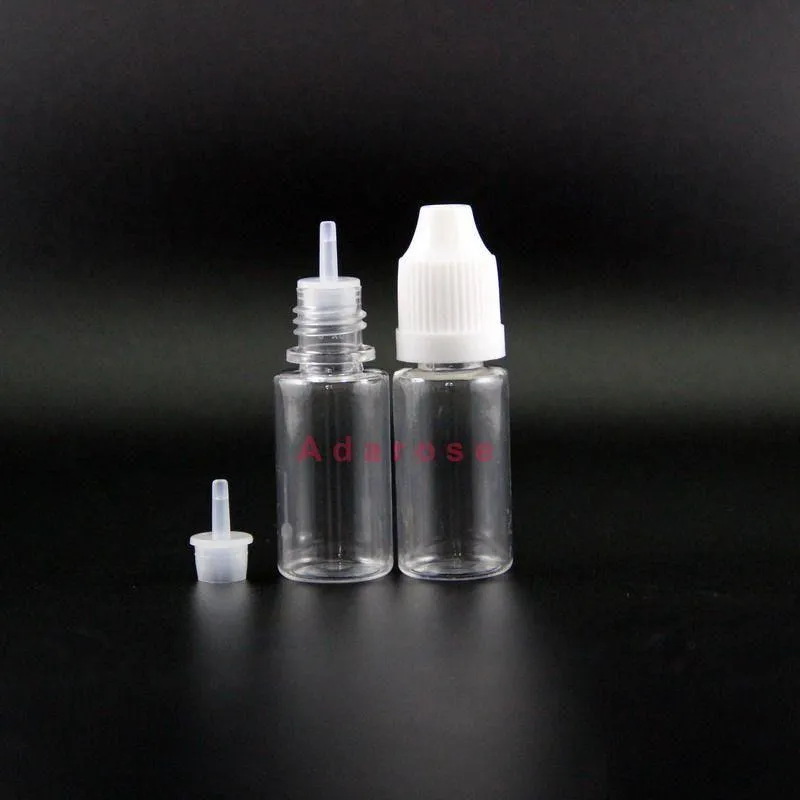 PET 10ML Plastic Dropper Bottles 100 Pcs/Lot With Child Proof Safety Caps and Nipples Highly transparent Can Squeeze have rainbow caps Ufwa