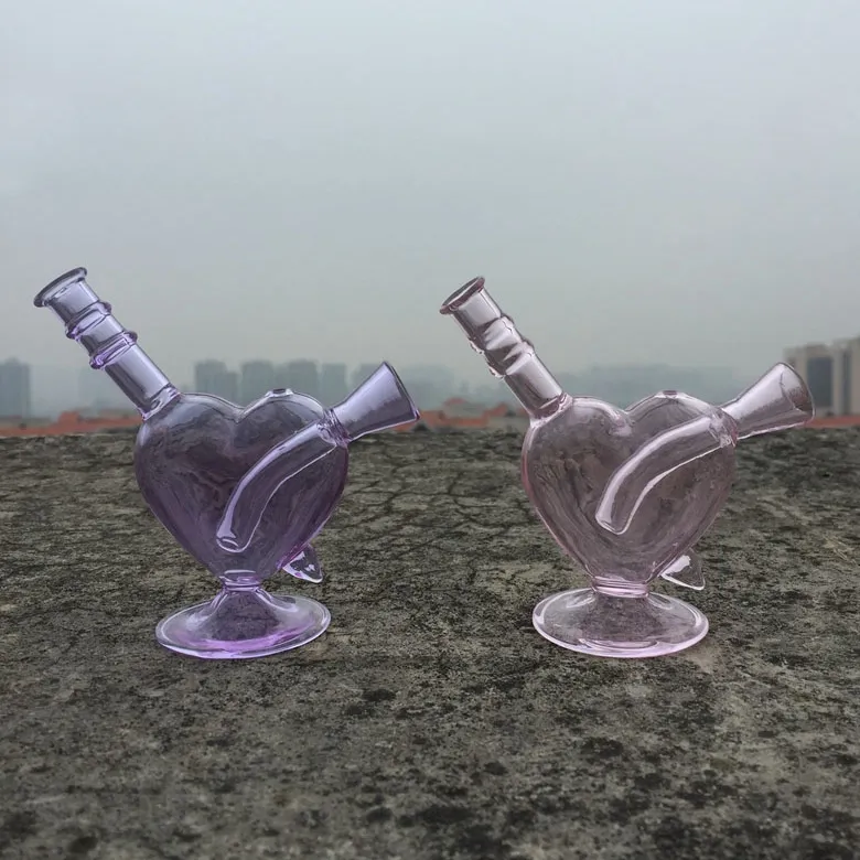 Latest Colorful Pink Purple Smoking Bubbler Thick Glass Pipes Portable LOVE Arrow Style Dry Herb Tobacco Filter Cigarette Holder Tube Waterpipe Bubble Hand Bong DHL