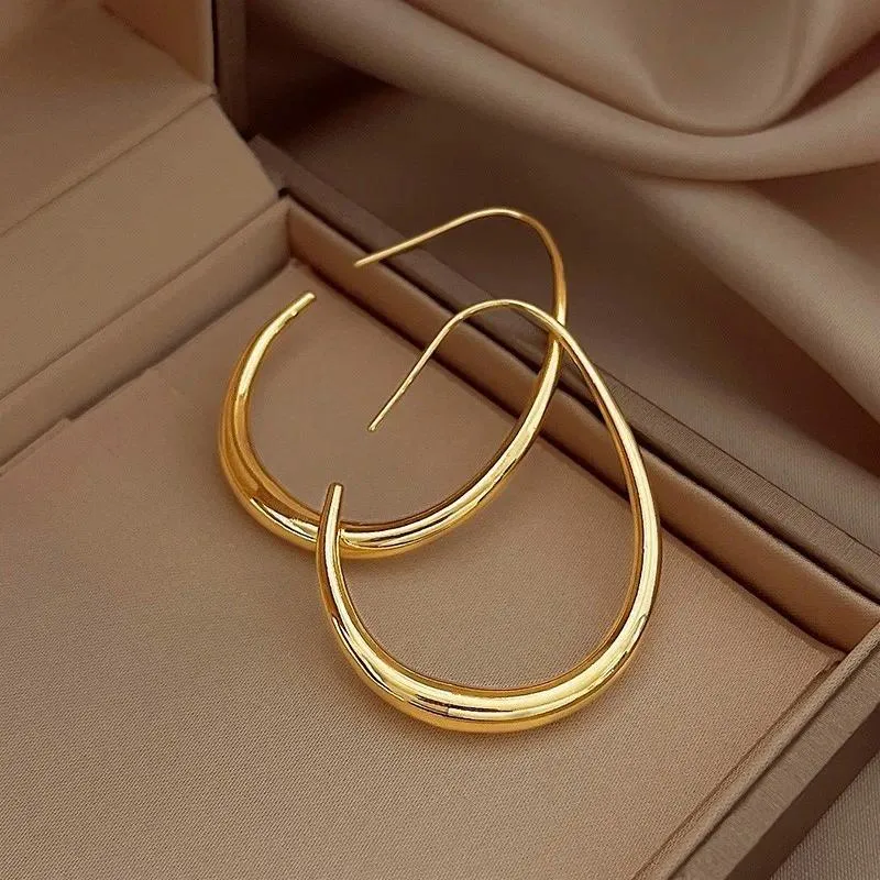 Hoop Earrings 925 Silver Plated Gold Color Oval For Women Party Wedding Jewelry Gift Eh842