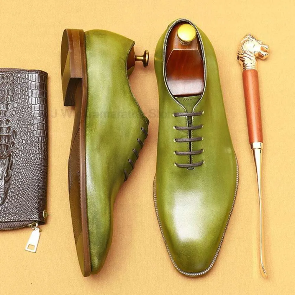Качественные мужские оксфорды из натуральной кожи, зеленые, желтые деловые туфли ручной работы с квадратной головкой, свадебная официальная обувь для мужчин