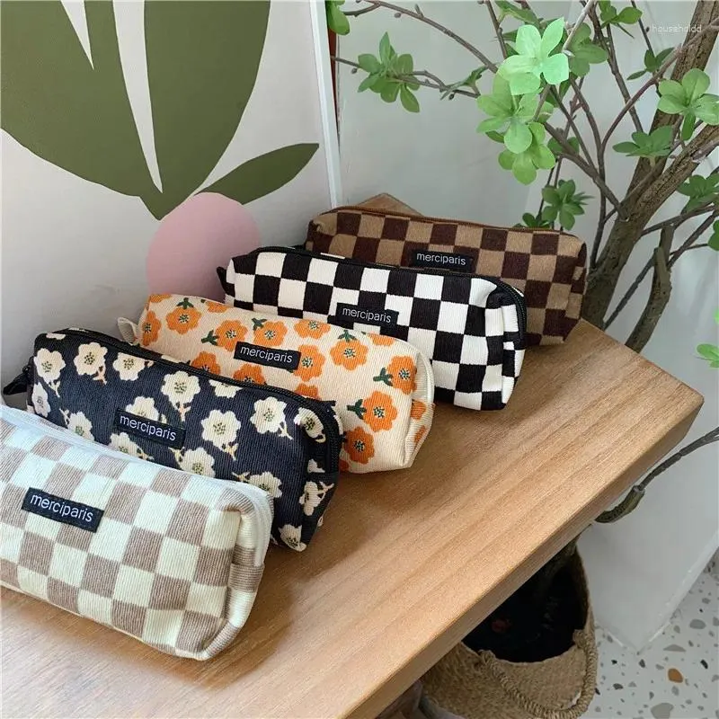 Pencil Case Retro Pencilcase Trousse Scolaire Corduroy Pen Estuche Lapices Kalemlik School Supplies Pouch