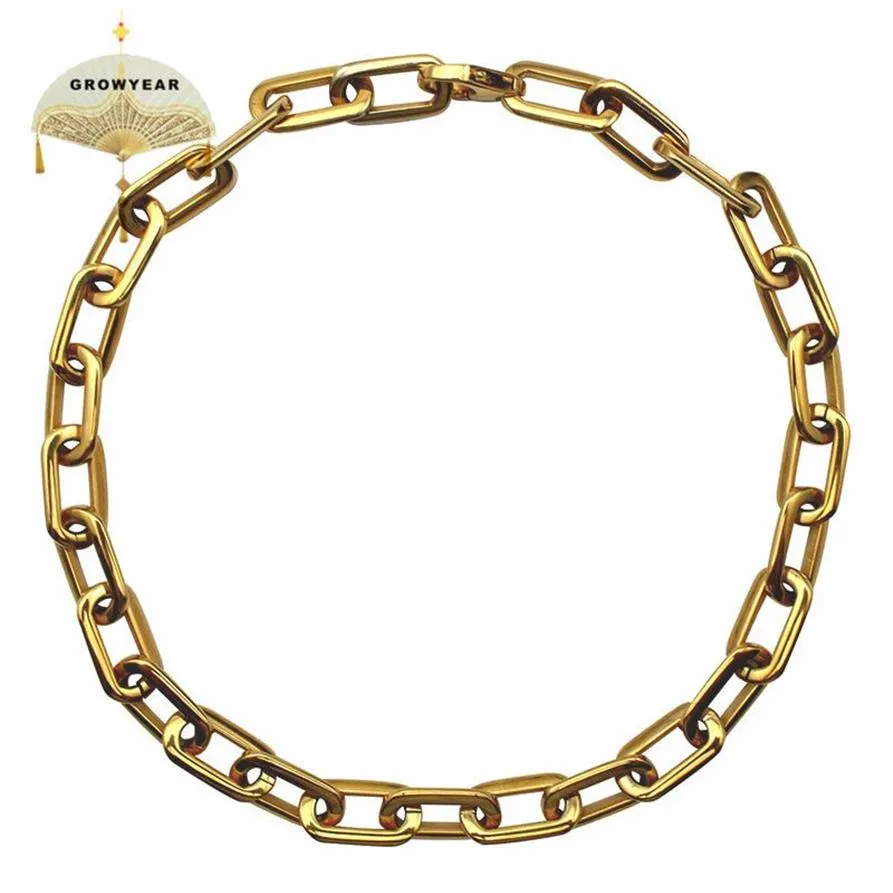 Thick Flat Rounded Rectangle Gold-color Link Chain Necklace Men Women Stainless Steel Fashion Jewelry 1 Piece 220j