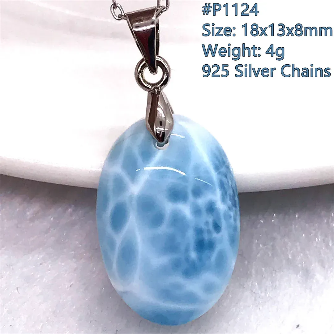 Legering Natuurlijke Blauwe Larimar Hanger Ketting Voor Vrouwen Mannen Gift Kristal Kralen Dominica Water Patroon Steen Sieraden Zilveren Kettingen AAAAA