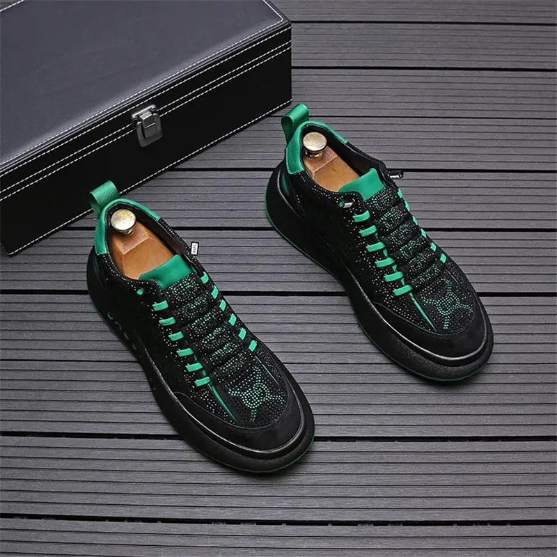 Luxury Men Showy Rhinestone Casual High Top Shoes Flats Male Designer Prom Sneakers Loafers Shoes Zapatos Hombre