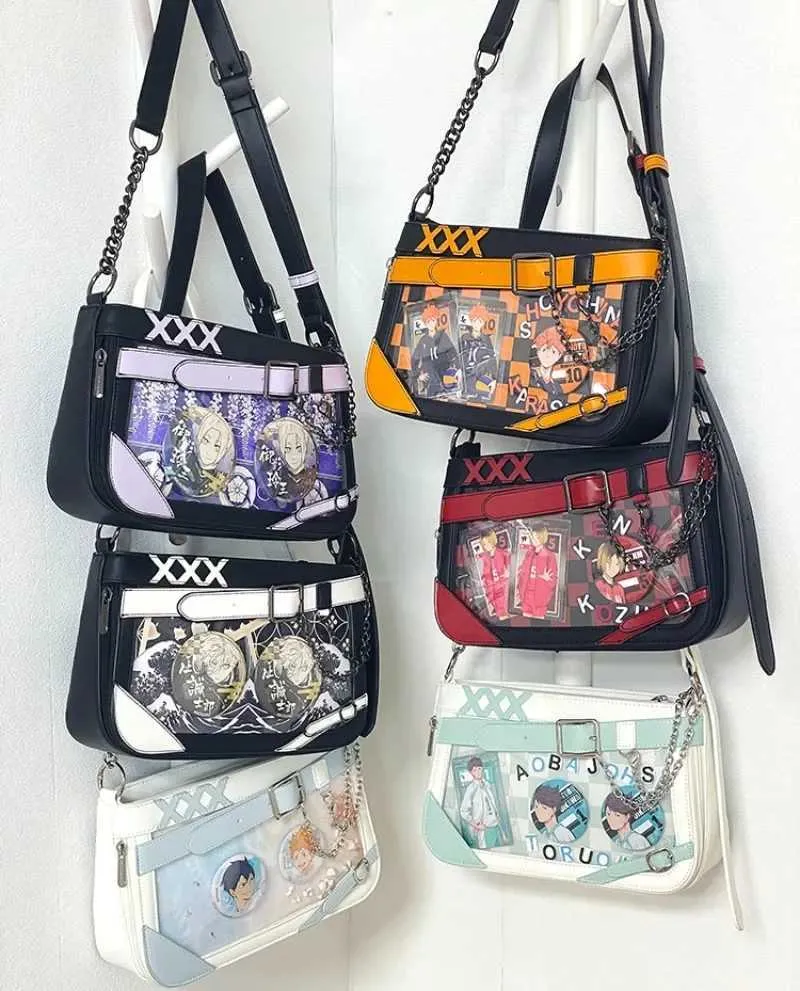 Kvällspåsar ita väska 2024 ny söt båge lolita axelväska flickor populära skärm crossbody väskor kvinnor transparent bolso mujer