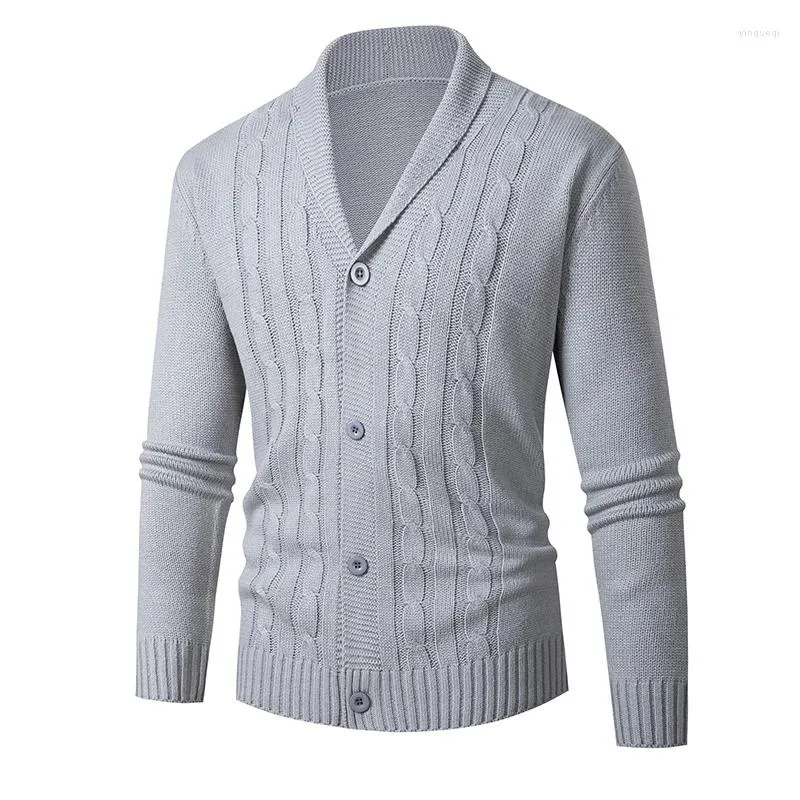 Men's Sweaters Autumn And Winter V-neck Fashionable Lapel Long Sleeved Slim Fit Knitted Sweater For Cardigan Jacket