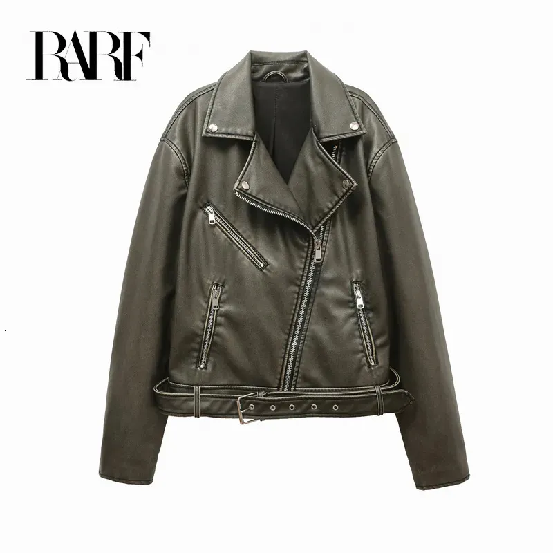 RARF ladies vintage do old washed leather imitation leather locomotive type PU jacket women's coat top 240125