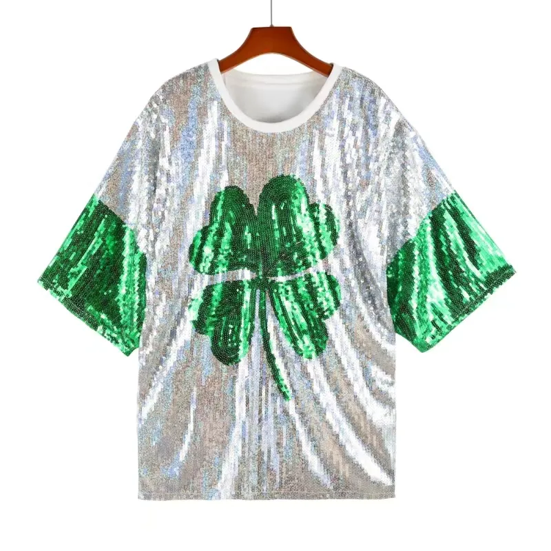 Projektantki Koszulki damskie 2024 Spring/Summer Glitter Ball Suit European and American T-shirt