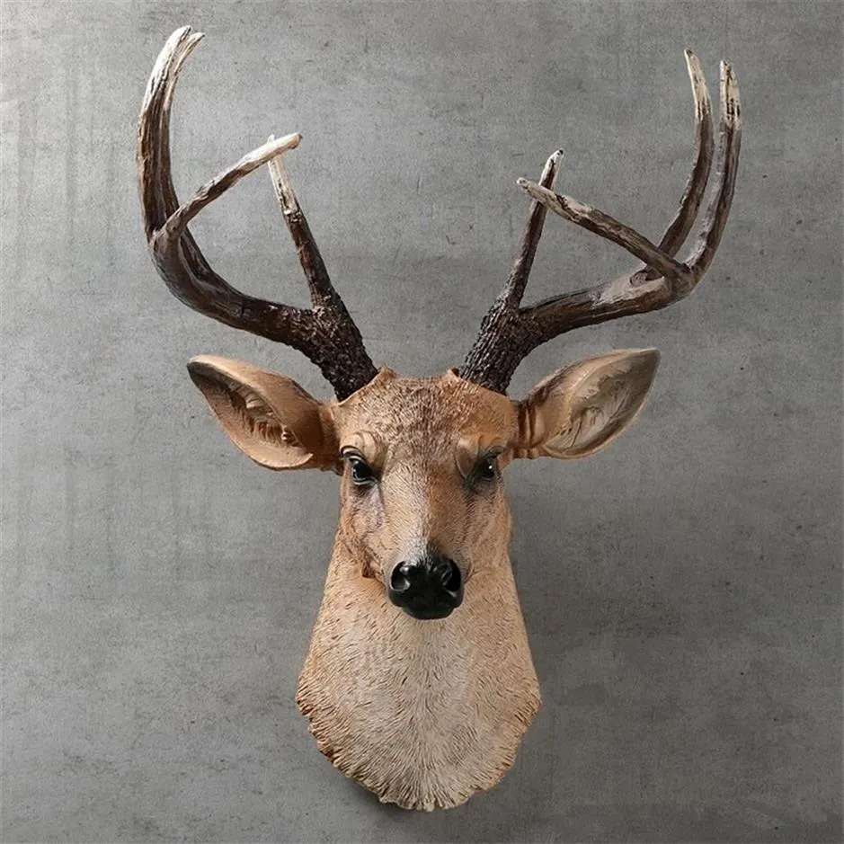 MGT American Realistic Deer Head Wall Hanging Animal Head Harts Pendant Home Decoration Store Wall Hanging Gift T200703270B