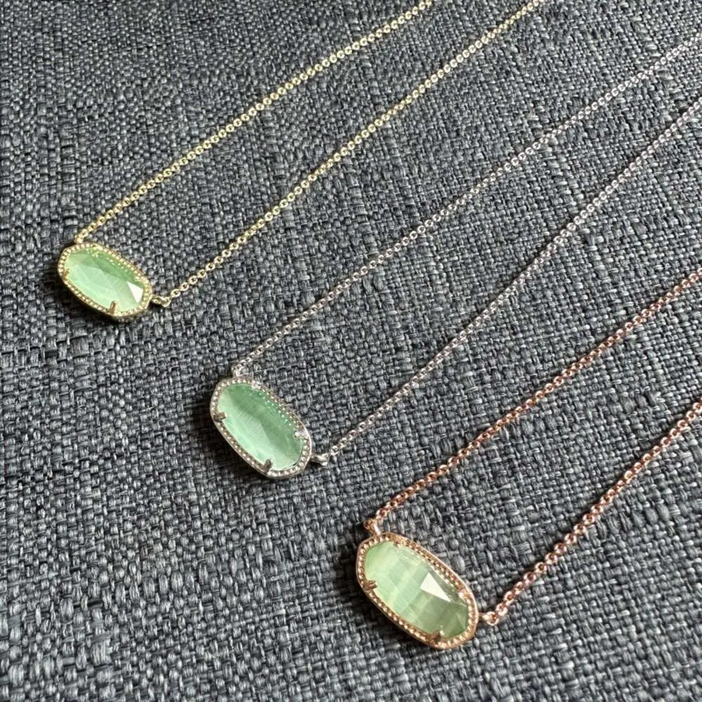Designer kendras scotts Jewelry Elisas Original Fashionable Geometric Oval Clear Water Green Cats Eye Necklace Collarbone Chain