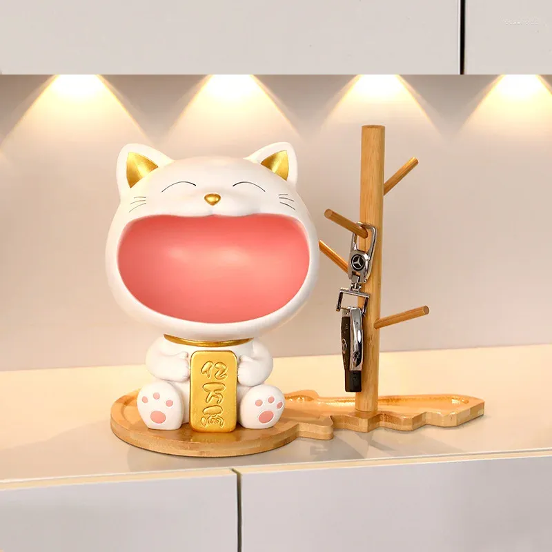 Decorative Figurines Creative Lucky Cat Key Storage Decoration Light Luxury Big Mouth Maneki Neko Home Porch Decorations