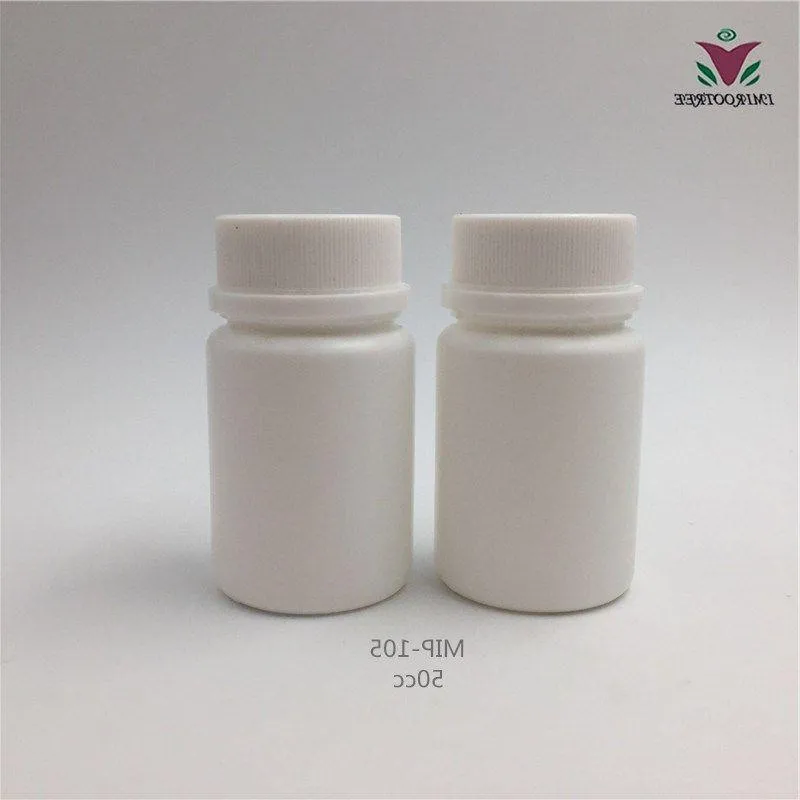 Free shipping 50pcs/lot 50cc HDPE Medicine Container Plastic White Bottle with Tamper Proof Caps Lonxc