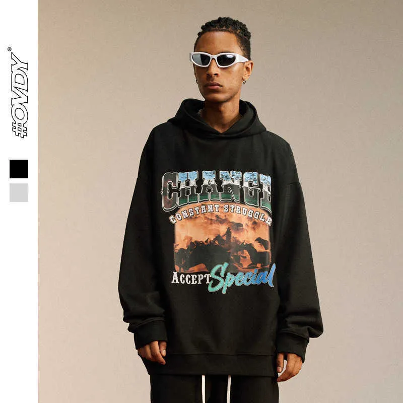 Wxwovdy 22fw Pecho Sudadera con Capucha con Estampado Grande Parte Delantera Trasera Gafas Dobles Suéter Suelto con Capucha de tamaño Europeo