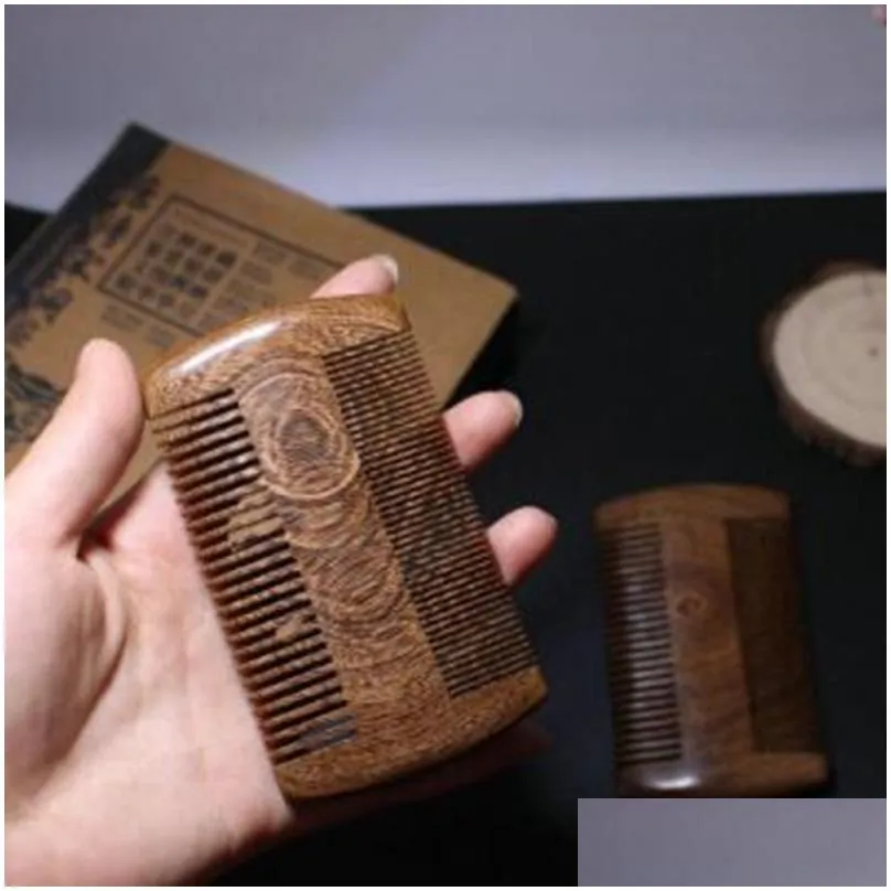 Hair Brushes Natural Sandalwood Pocket Beard Combs For Men - Handmade Wood Comb With Dense And Sparse Tooth Drop Delivery Products Car Otxv7