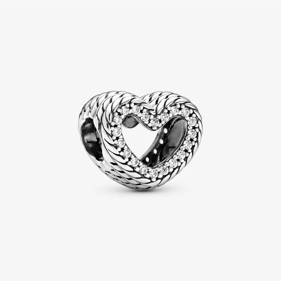 Nouvelle arrivée 100% 925 argent sterling serpent chaîne modèle coeur ouvert charme ajustement original européen bracelet à breloques bijoux de mode Acc279z