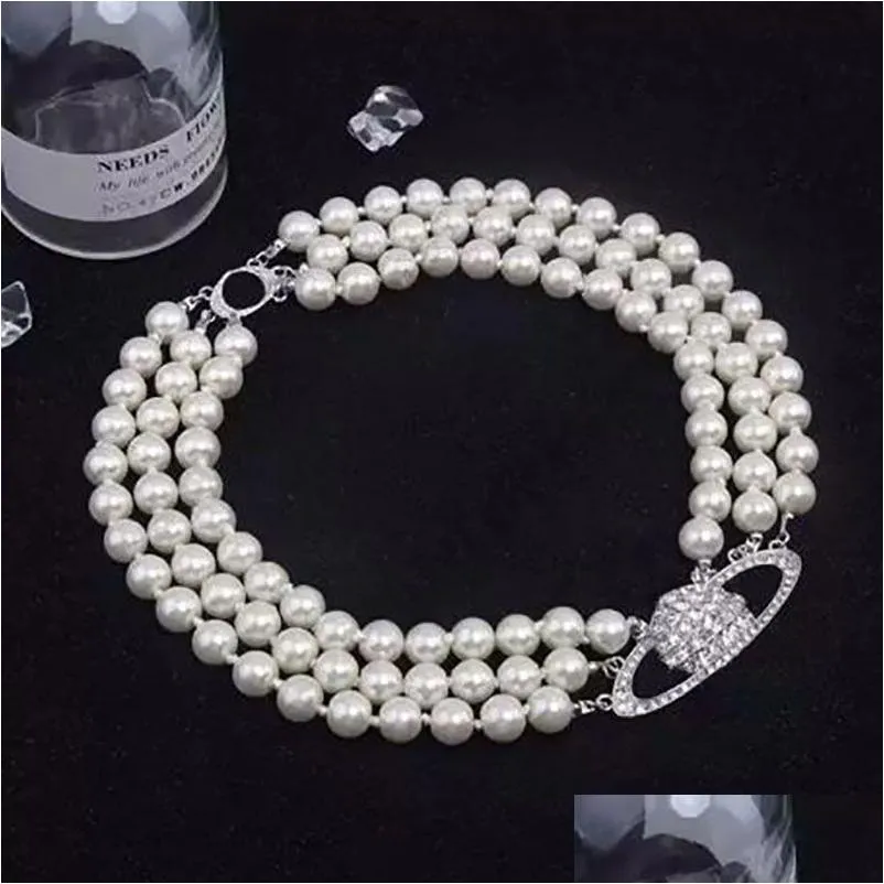ビーズネックレスMtilayer Pearl Necklace FL Diamond e Pendant Sier Designer Jewelry Womens Fashion Anniversary Gifts Drop Delivery Pen otxt2
