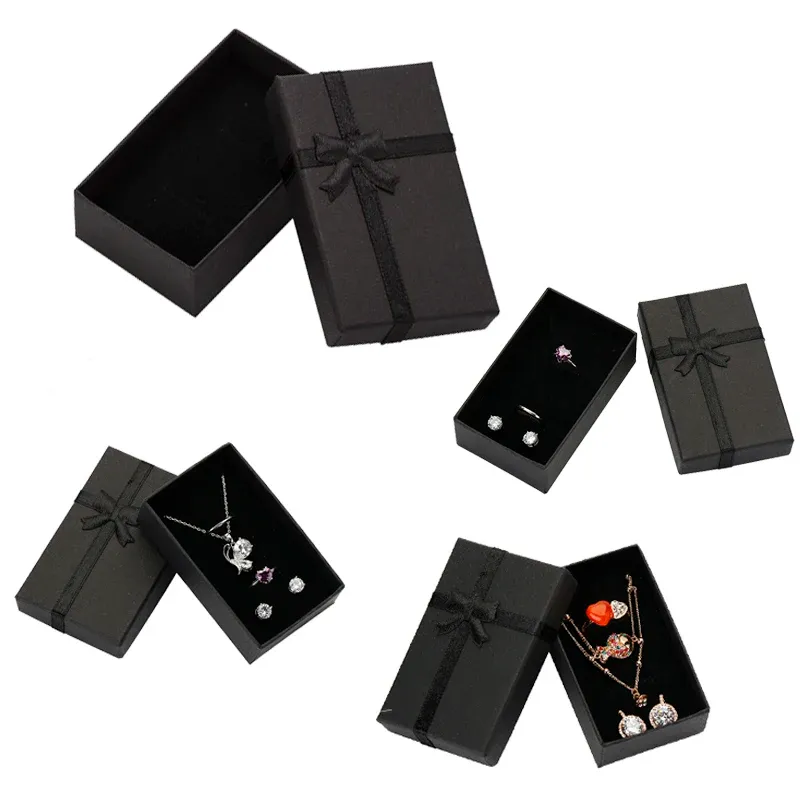Colar 32pcs Caixa de jóias de jóias 8x5cm Colar preto para anel Box de papel Jóia de papel Jóia Brinco de bracelete com esponja