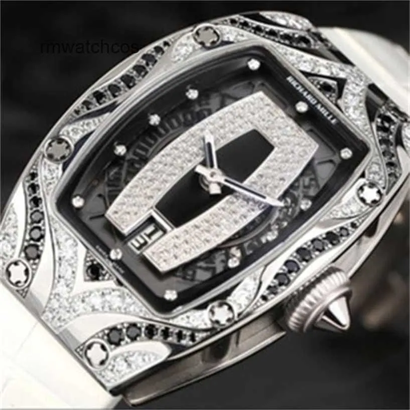 Richardmill Watches Automatische chronograaf ristwatches Swiss Made RM007 Platinum Original Diamond Black Lip Automatisch mechanisch dameshorloge WJV5