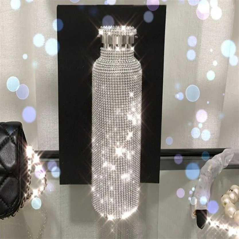 sparkling High-end Insulated Bottle Bling Rhinestone Stainless Steel Therma Diamond Thermo Silver Water with Lid257C