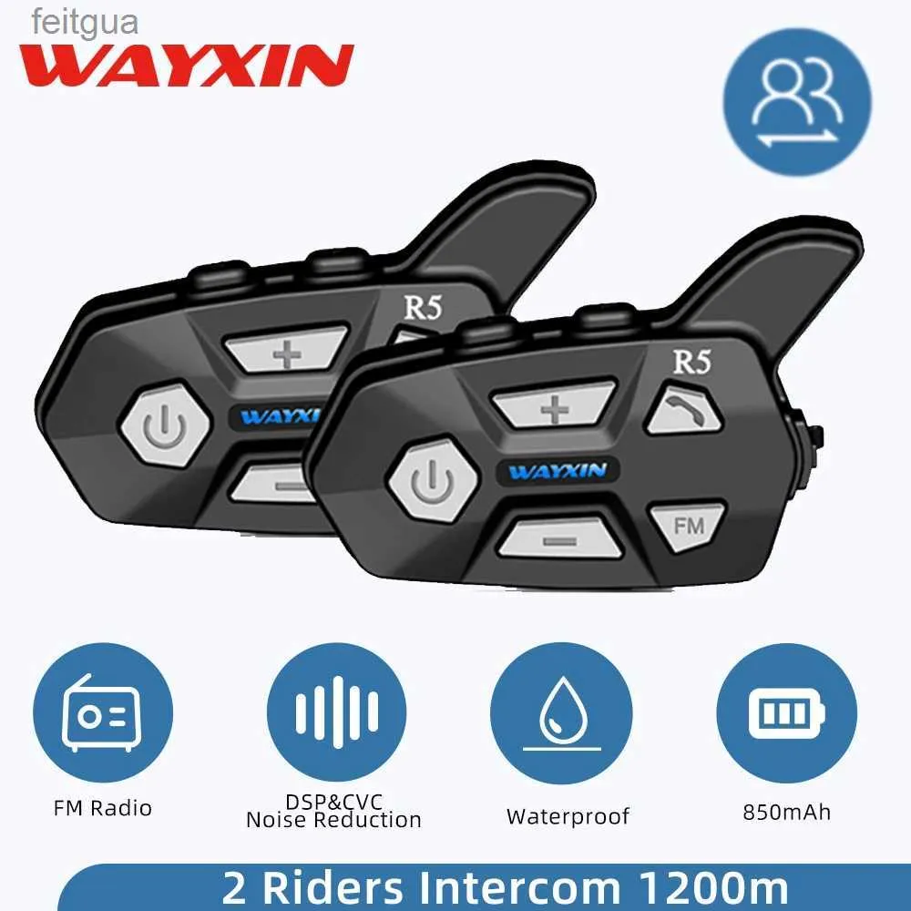 Walkie Talkie WAYXIN R5 Motorcycle Intercom Helmet Headsets FM Radio BT5.0 Communication Interphone Intercomunicador Moto Waterproof 2 Rider YQ240130