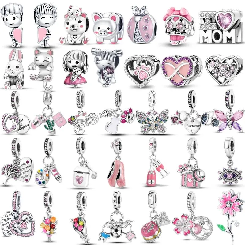 Pietre preziose sciolte Rosa 925 Argento originale Farfalla Fiore Gatto Ragazza Ballerina Scarpa Fascino Perline Misura Bracciale Collana Ciondolo Gioielli fai da te