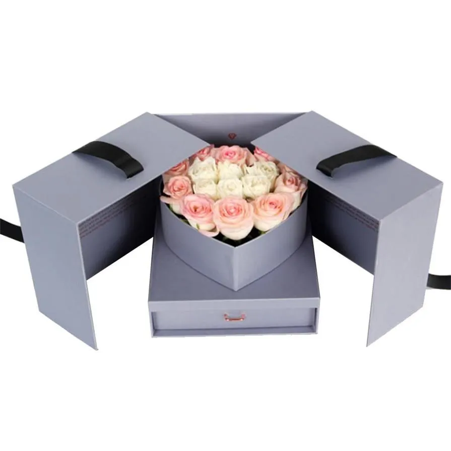 Coffret Cadeau Fleur DIY Cube Forme Coffret Cadeau Innovant Anniversaire Mariage Saint Valentin Surprise 24 x 24 x 22 cm216w