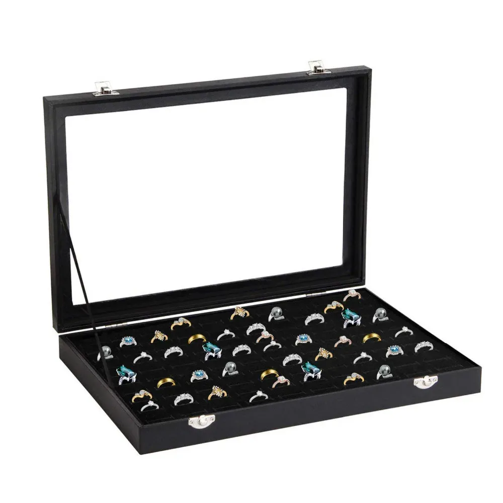 Rings Ring Case 100 Slots Ring Box Organizer Holder Jewelry Display Storage Collector Earring Showcase Ring Tray Gift Portable Box
