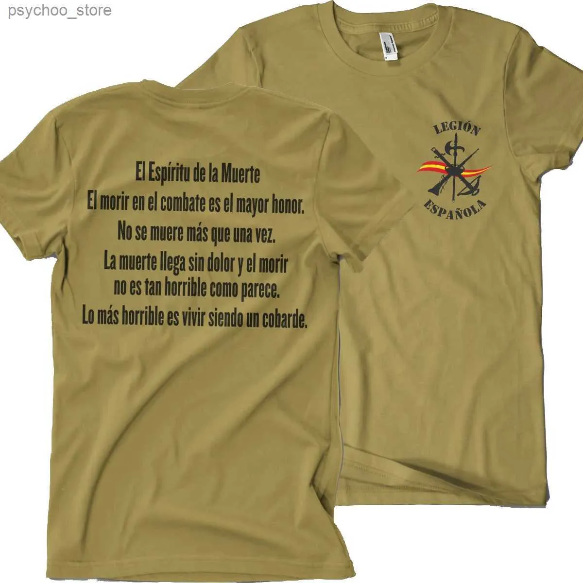 남자 티셔츠 Espiritu de la Muerte 스페인 군단 티셔츠 100%면 O- 넥 여름 짧은 슬리브 캐주얼 남성 티셔츠 크기 S-3XL Q240130