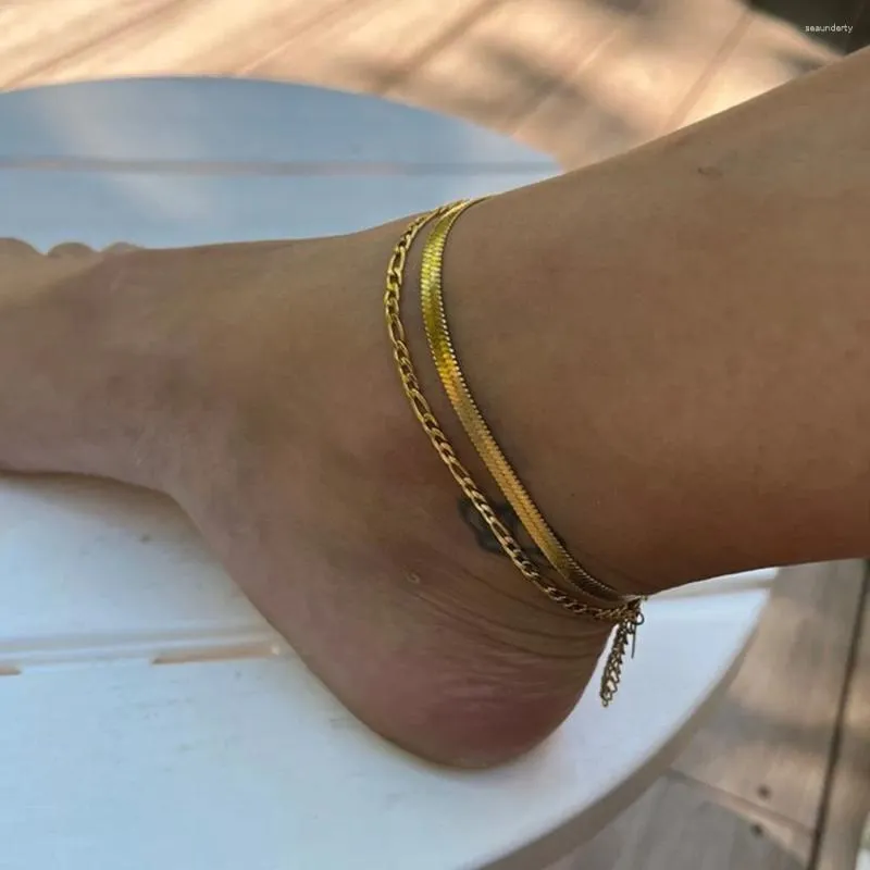 Bracelets De Cheville à chevrons, chaîne De jambe De serpent en acier inoxydable pour femmes, accessoires De plage d'été, Bracelet De Cheville à la mode