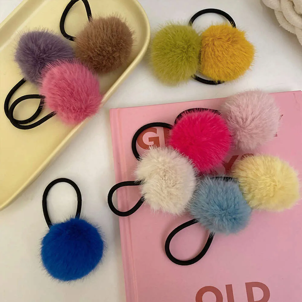 Cute Candy Colored Fur Ball Net Red Ponytail Loop Head Rope Plush High Elastic Band Hair Accessory