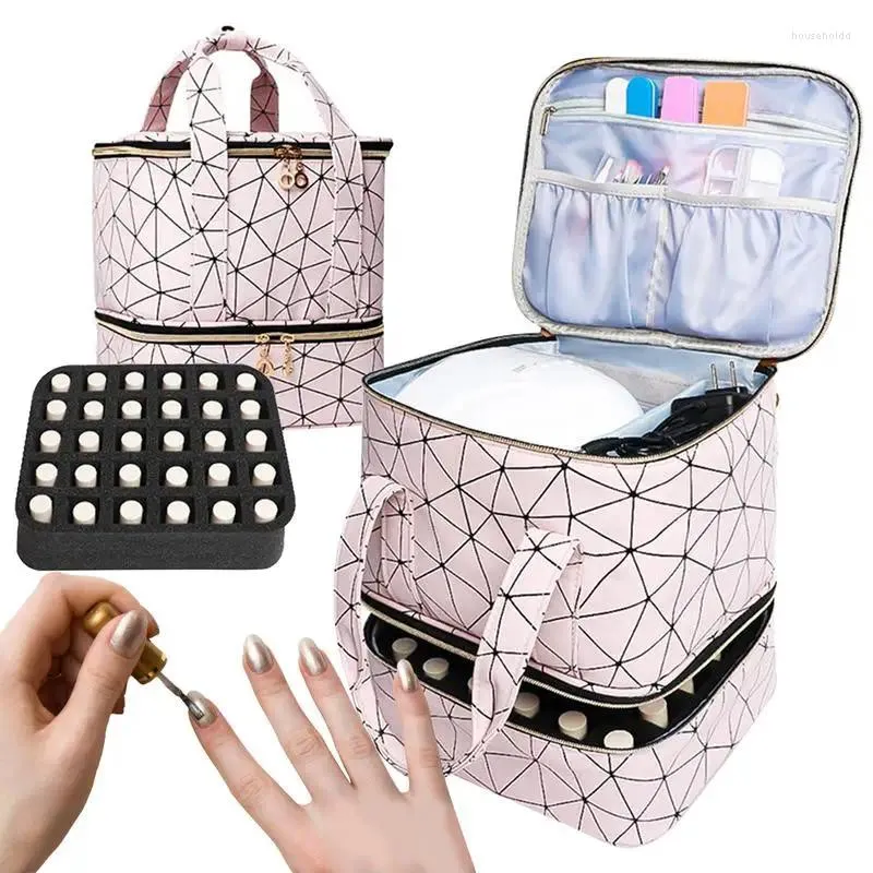 Storage Bags Nail Polish Organizer Case Double Layer Design Holder Carrying Holds 30 Bottles Box For