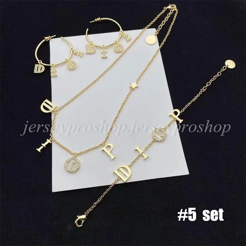 Fashion Women's Letters Necklace Earrings Bracelet with Gift Box for Women