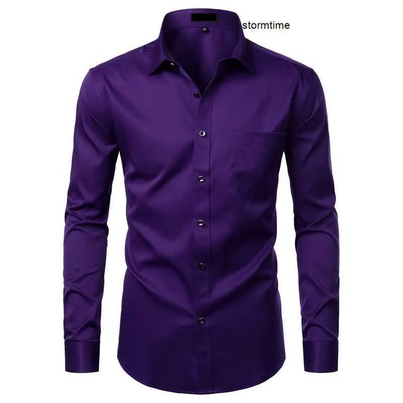 White Mens Bamboo Fiber Shirts Casual Slim Fit Button Up Dress Shirts Men Solid Soical Shirt With Pocket Formal Business Camisas