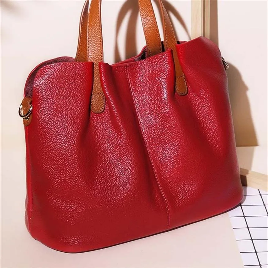 2019 New Leather Handbags 패션 대비 대비 대비 컬러 첫 레이어 암석 마더 가방 큰 가방 어깨 핸드백 가방 여성 281w