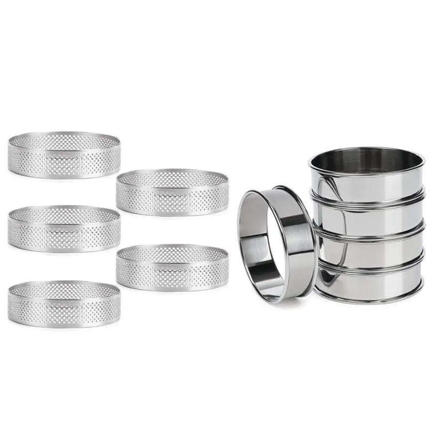 Promotion Stainless Steel Double Rolled Tart Rings And Perforated Cake Mousse Rings Rolled Muffin Rings Circle Ring 10 Pc Baking 245d