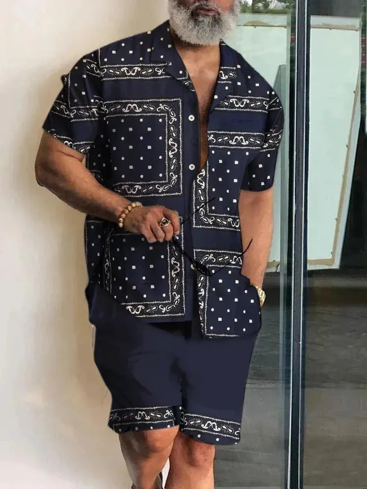 Ensemble de chemise pour hommes patch imprimé 3D col de travail à manches courtes chemise de plage décontractée vêtements de rue d'été vacances Hawaii vêtements pour hommes 240130