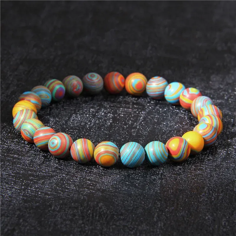 8mm Beaded Strands Natural Stone Bead Bracelet Mens and Womens White Turquoise Elastic Bracelet