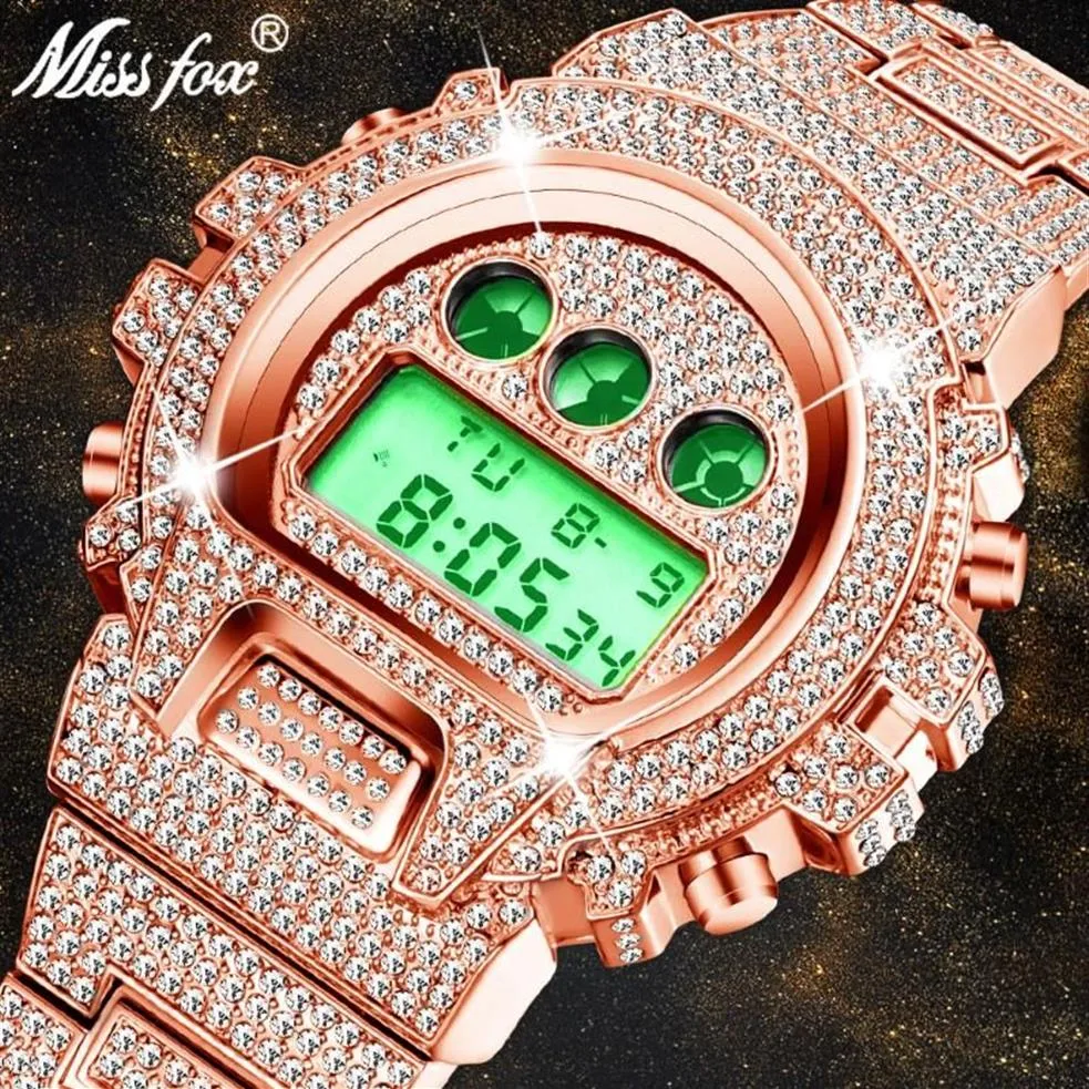 MISSFOX G estilo reloj de hombre 30M reloj de pulsera impermeable LED reloj de oro rosa reloj masculino Xfcs Relogios Masculino2736