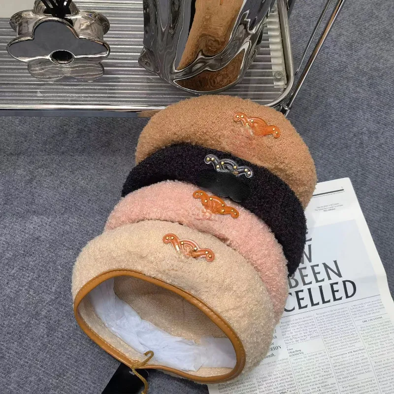 Dames designer baretten pluche lederen label baret herfst- en winterwol warme achthoekige schildershoed