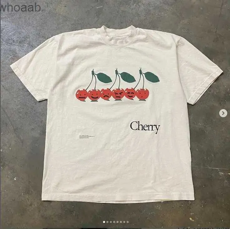 Men's T-Shirts 2023 Summer Cherry Expression Pattern Printed Wash Round Neck T-shirt Gothic Classic Y2K Top Womens T-shirt Oversized T Shirt 240130