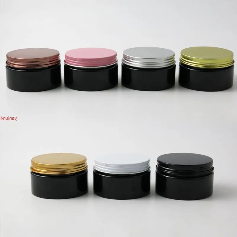 24 x 100g Empty Black Cosmetic Cream Containers Jars 100cc 100ml for Cosmetics Packaging Plastic Bottles With Metal Lidsfree shipping Xulvr