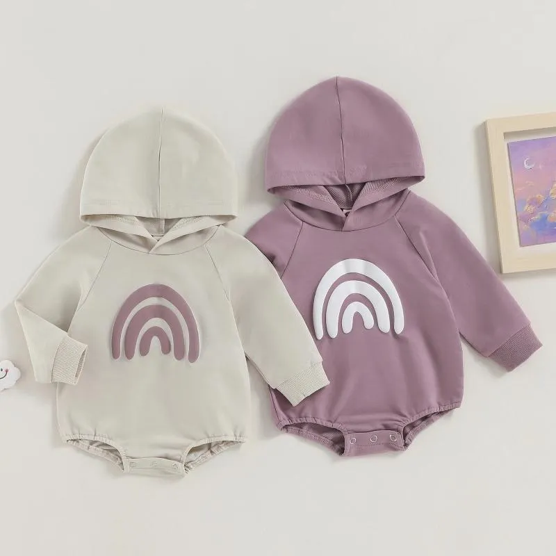 Rompers CitgeeAutumn Infant Baby Boys Girls Sweatshirts Bodysuit Rainbow Print Hooded Long Sleeve Hoodies Jumpsuits Fall Clothes