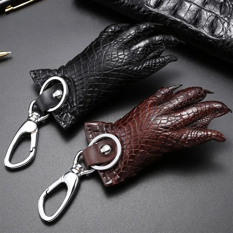 Porte-clés en cuir véritable Anneaux Crocodile Paw Sac Décoration Porte-clés de voiture Porte-clés en métal argenté Sac à dos Sac à main Pendentif Porte-clés G310J