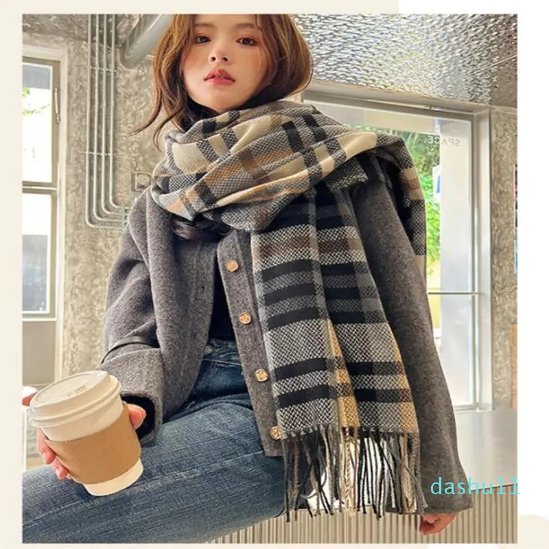 Schals Herbst Winter Frau Wollspinnschal Damen doppelseitig Mehrfarbiges Gingham-Karo-Halstuch Mann 68x180cm Damenschal verdickt warmer Fransenhals